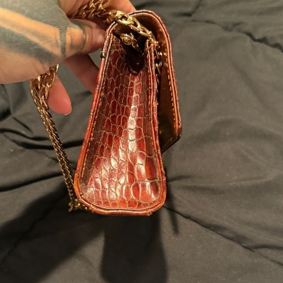Vintage Liz Claiborne Brown Croc print Leather purse w/gold detachable Chain - Picture 15 of 16